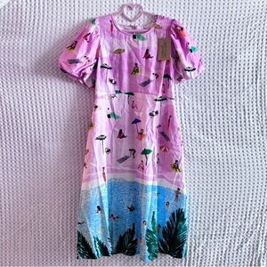 Gorman pink beach print puff sleeve maxi dress NWT size US8